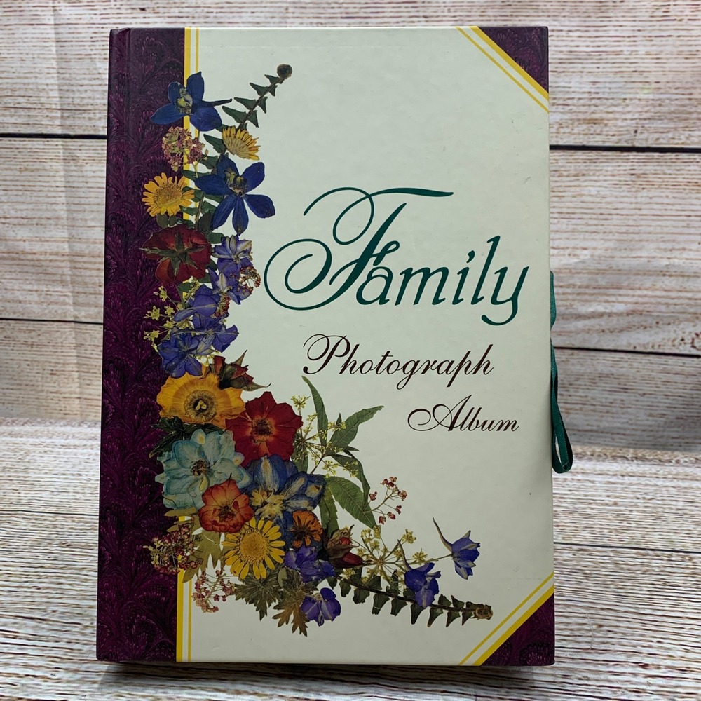 Vintage Family Photograph Album Keepsake Flowers Green Ribbon Tie Closure